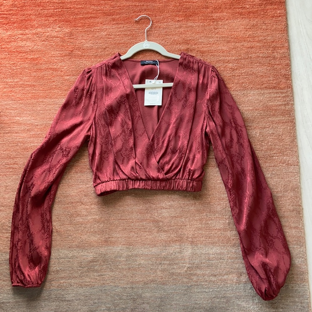 NWT Bershka Crop Blouse - Crimson Snake Print
